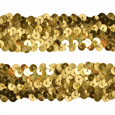 Тесьма с пайетками D16, шир. 30 мм/уп. 25+/-1 м, цвет золото - купить в Ижевске. Цена: 1 087.39 руб.