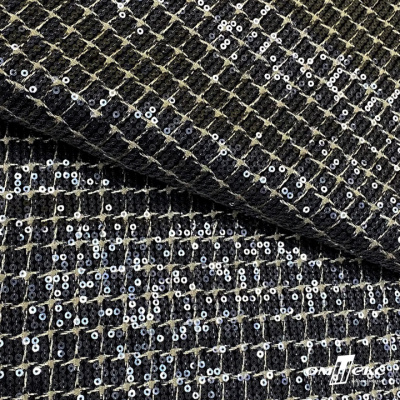 Ткань костюмная с пайетками, 100%полиэстр, 460+/-10 гр/м2, 150см #309 - цв. чёрный - купить в Ижевске. Цена 1 203.93 руб.