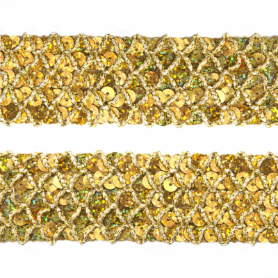 Тесьма с пайетками D16, шир. 35 мм/уп. 25+/-1 м, цвет золото - купить в Ижевске. Цена: 1 281.60 руб.