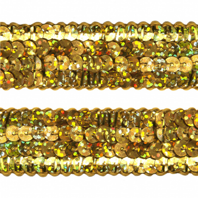 Тесьма с пайетками D16, шир. 20 мм/уп. 25+/-1 м, цвет золото - купить в Ижевске. Цена: 778.19 руб.